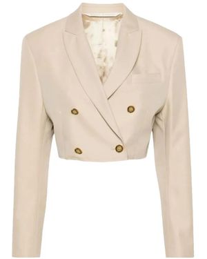 Palm Angels Double-Breasted Cropped Blazer - Natural
