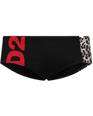 DSquared² Logo Leopard Swim Trunk - Black
