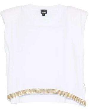 Just Cavalli Stud-Embellished Padded-Shoulder T-Shirt - White