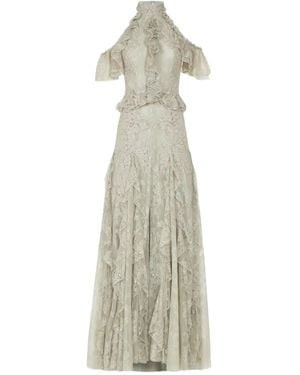 Costarellos Rhodine Lace Ruffle Maxi Dress - White