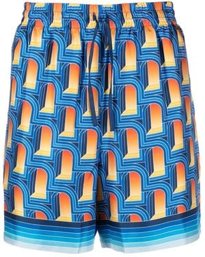 CASABLANCA L`arche De Nuit Silk Shorts - Blue