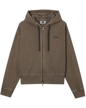 Izzue Logo-Embroidered Zip-Up Hoodie - Brown