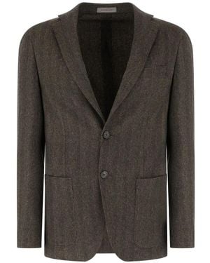 Corneliani Herringbone-Pattern Single-Breasted Blazer - Black
