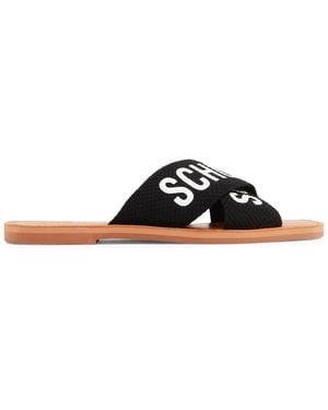 SCHUTZ SHOES Logo-Print Flat Leather Slides - Black