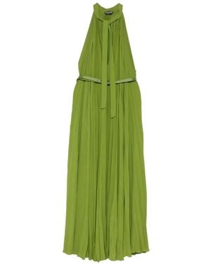 Tom Ford Sunray Plissé Lavalliere Pleated Dress - Green