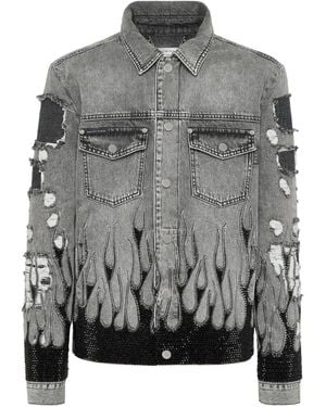 Philipp Plein Strass Flame デニムジャケット - グレー