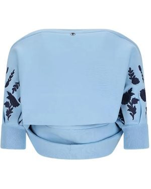Rabanne Cropped-Pullover Mit Blumenstickerei - Blau