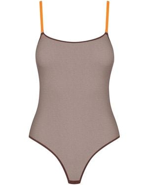 Maison Close Corps À Corps Contrast-Strap Mesh Bodysuit - Brown