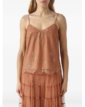 Twinset Lace-Embroidered Scalloped Top - Brown