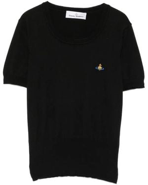 Vivienne Westwood Bea Orb-Embroidered Short-Sleeve Top - Black