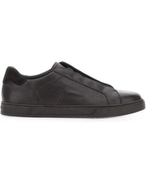 Doucal's Grainy Leather Sneakers - Black