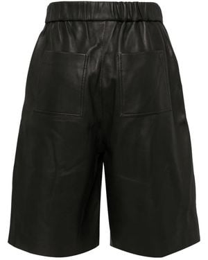Ami Paris Leather Bermuda Shorts - Black