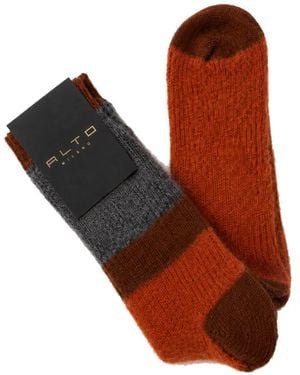 Alto Milano Clara Colour-Block Knitted Socks - Brown