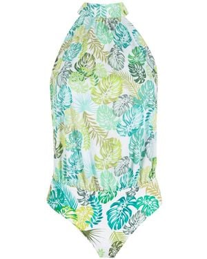 Amir Slama Palm Leaf Print Bodysuit - Blue