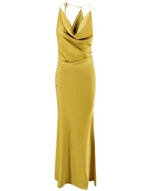 ACTUALEE Draped-Neck Satin Maxi Dress - Metallic