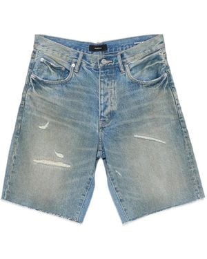 Purple Brand Distressed Raw-Cut Shorts - Blue