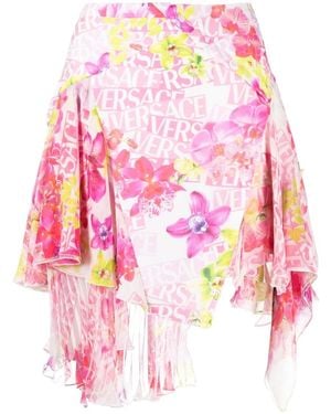 Versace Floral-Print Asymmetric Skirt - Pink