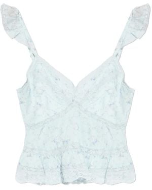 LoveShackFancy Ruffled Floral Print Top - Blue