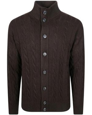 FILIPPO DE LAURENTIIS Cable-Knit Button-Up Cardigan - Black