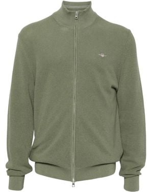 GANT Zip-Up Waffle-Knit Cardigan - Green