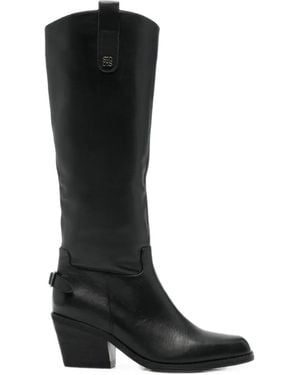 Linda Baumann Buckle-Detail Square-Toe Knee-High Boots - Black