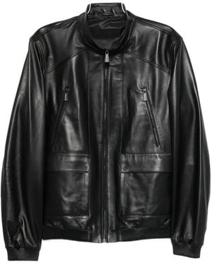SERGIO MORETTI FIRENZE Zip-Up Leather Jacket - Black