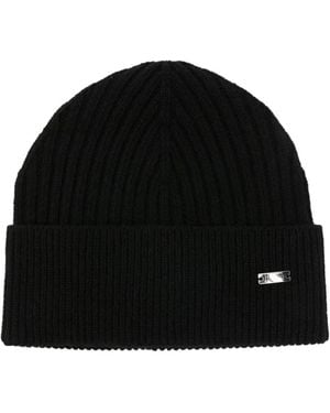 Herno Ribbed Logo-Plaque Beanie - Black