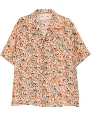 Valentino Garavani Floral-Print Camp-Collar Button-Down Silk Shirt - Natural