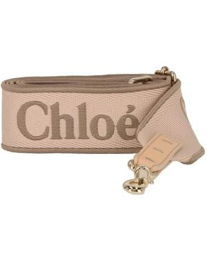 Chloé Bride Ajustable À Logo Brodé - Natural