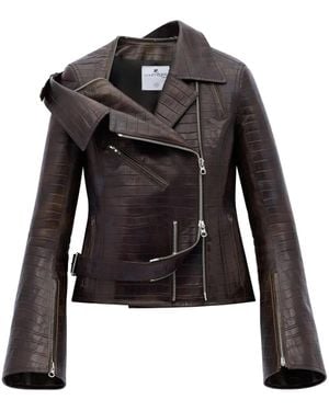 Courreges Crocodille-Effect Biker Jacket - Black