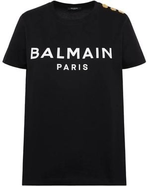 Balmain T-Shirt Mit Knöpfen - Schwarz
