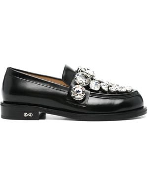 Mach & Mach Crystal Embellished Leather Loafers - Black