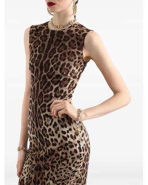 Dolce & Gabbana Leo-Print Charmeuse Dress - White
