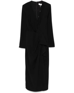 Nissa Krepp-Midikleid Mit V-Ausschnitt - Schwarz