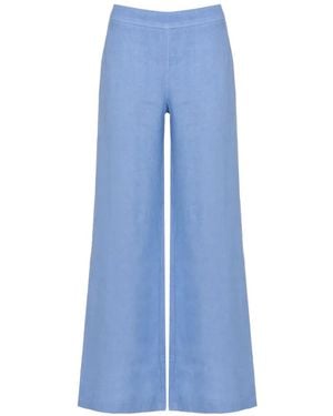 120% Lino Wide-Leg Linen Trousers - Blue