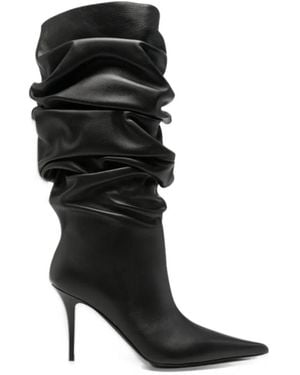AMINA MUADDI Ruched Pointed-Toe Boots - Black