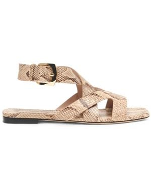 Stuart Weitzman Snake-Effect Square-Toe Sandals - Natural