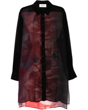 Tessitura Rose-Print Semi-Sheer Shirt - Red
