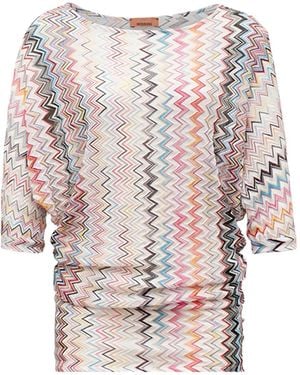 Missoni Zigzag-Pattern Three-Quarter-Sleeve Top - Pink