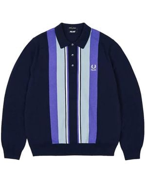 Palace X Fred Perry Polo En Maille À Manches Longues - Bleu