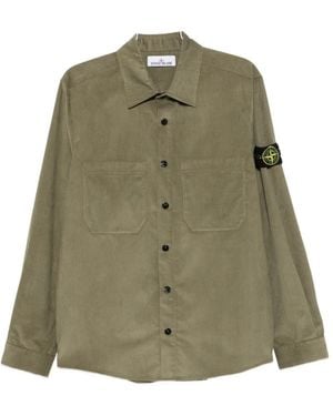 Stone Island Corduroy-Texture Logo-Patch Shirt - Green