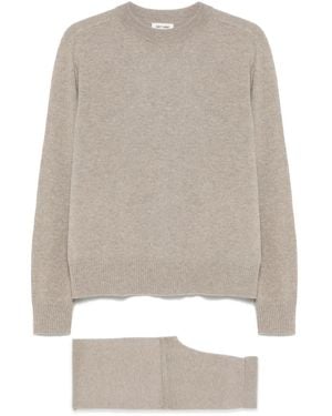 Soft Goat Knit Cashmere Set Sweater And Straight Leg Pants - White