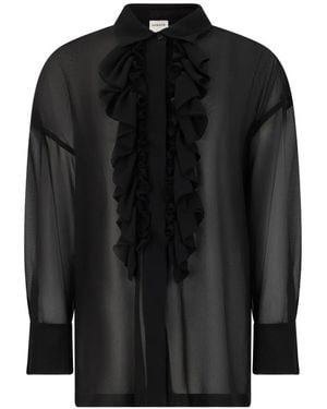 P.A.R.O.S.H. Ruffled Semi-Sheer Blouse - Black