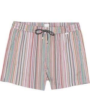 Paul Smith Short De Bain Rayé À Lien De Resserrage - Blanc