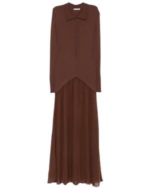 Patrizia Pepe Ribbed-Knit Fluid-Skirt Dress - Brown