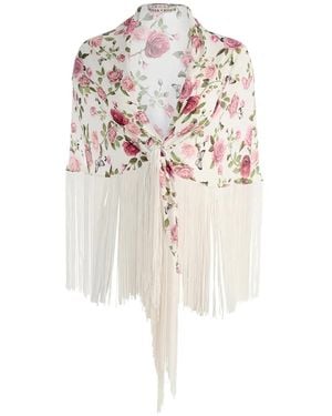 Alice + Olivia Mesha Floral-Print Fringed Scarf - White