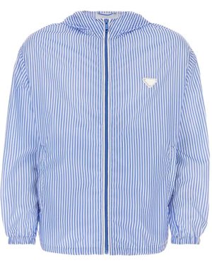 Prada Striped Hooded Windbreaker - Blue