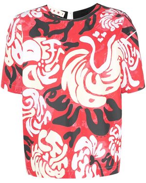 Marni Graphic Print Short Sleeve Blouse - Red