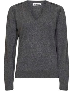 Jil Sander Cut-Out V-Neck Sweater - Gray