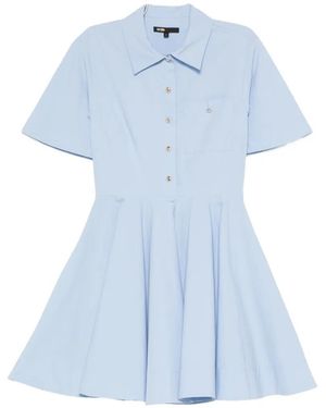 Maje Pleated Short-Sleeve Dress - Blue